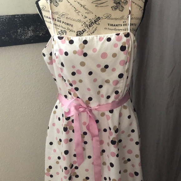 Adorable pink and tan polka dot dress size 14 - Picture 2 of 5